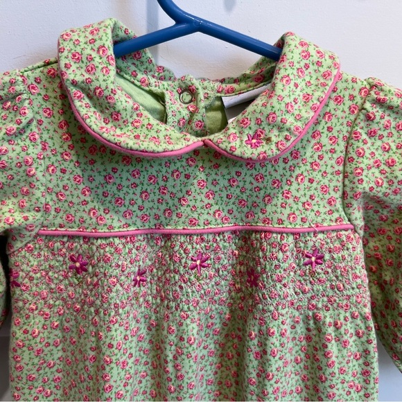 Okie Dokie Green and Pink Floral Smocked Jumpsuit One Piece 12M Baby Girl - Picture 2 of 7